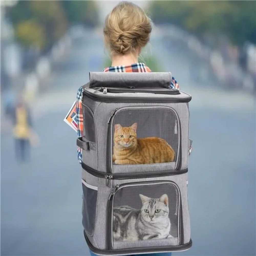 2-in-1 Double Pet Carrier Backpack for Small Cats and Dogs, Portable Pet Travel